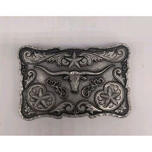 Western Legends Lone Star Long Horn Silver Tone Belt Buckle
